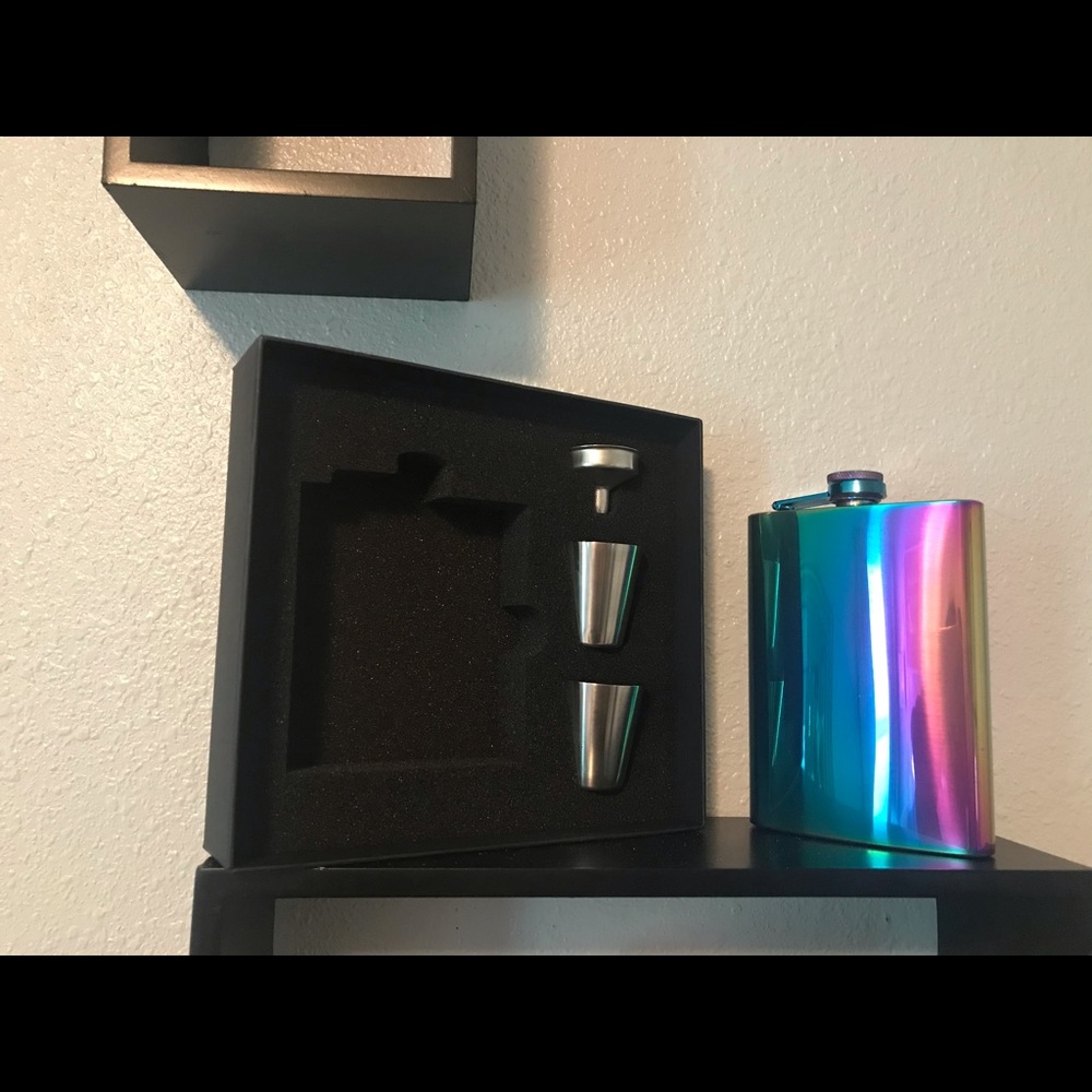 8oz Rainbow Colored Hip Flask